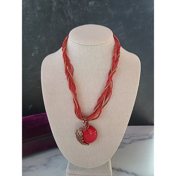 Red Peacock Pendant Necklace - Picture 2 of 10